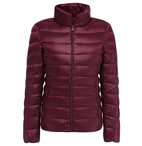 Leichte Daunenjacke Damen Puffer Jacke Damen Daunenmantel Lightweight Steppjacke Damen Leicht Puffer Mantel Damen Down Jacket Women Federleichte Daunenjacke Frauen Dünne Jacke Daunen Oversize Rot 6XL von HAXNOHEY