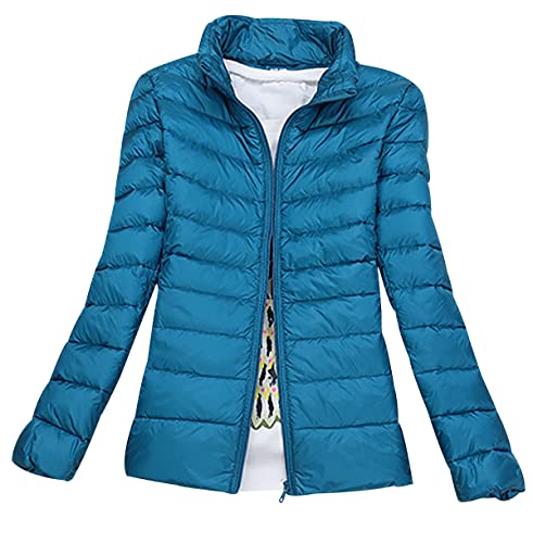 Leichte Daunenjacke Damen Puffer Jacke Damen Leichter Daunenmantel Lightweight Steppjacke Damen Leicht Packable Down Jacket Women Federleichte Daunenjacke Frauen Dünne Jacke Daunen Oversize Blau 7XL von HAXNOHEY