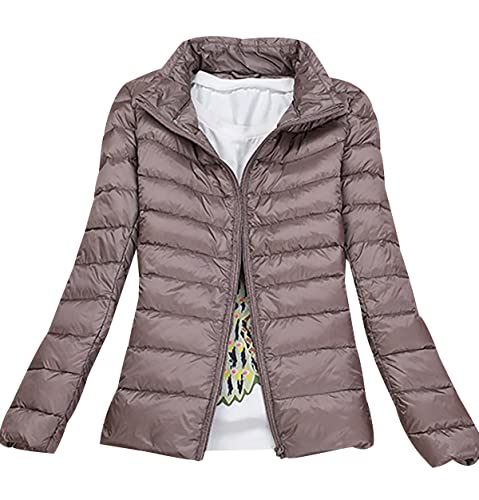 Leichte Daunenjacke Damen Puffer Jacke Damen Leichter Daunenmantel Lightweight Steppjacke Damen Leicht Packable Down Jacket Women Federleichte Daunenjacke Frauen Dünne Jacke Daunen Oversize Khaki 5XL von HAXNOHEY