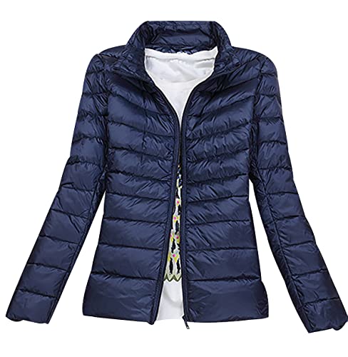 Leichte Daunenjacke Damen Puffer Jacke Damen Leichter Daunenmantel Lightweight Steppjacke Damen Leicht Packable Down Jacket Women Federleichte Daunenjacke Frauen Dünne Jacke Daunen Oversize Marine L von HAXNOHEY