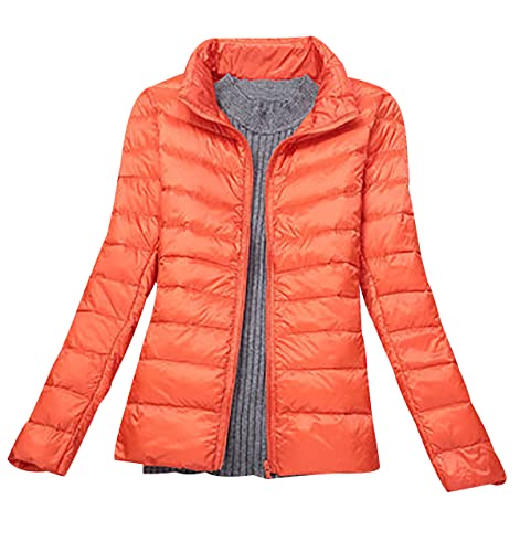 Leichte Daunenjacke Damen Puffer Jacke Damen Leichter Daunenmantel Lightweight Steppjacke Damen Leicht Packable Down Jacket Women Federleichte Daunenjacke Frauen Dünne Jacke Daunen Oversize Orange L von HAXNOHEY