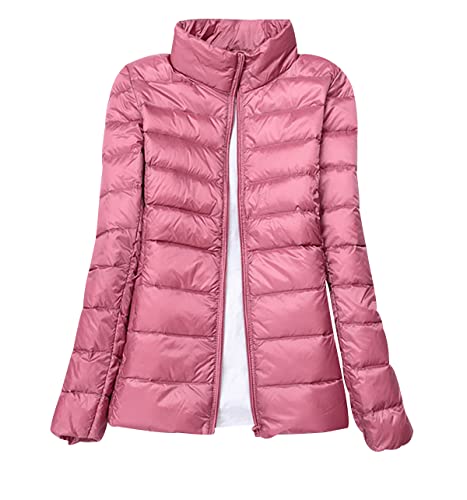 Leichte Daunenjacke Damen Puffer Jacke Damen Leichter Daunenmantel Lightweight Steppjacke Damen Leicht Packable Down Jacket Women Federleichte Daunenjacke Frauen Dünne Jacke Daunen Oversize Rosa 4XL von HAXNOHEY
