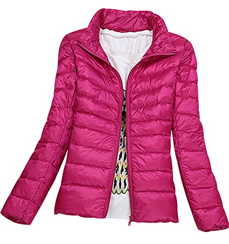 Leichte Daunenjacke Damen Puffer Jacke Damen Leichter Daunenmantel Lightweight Steppjacke Damen Leicht Packable Down Jacket Women Federleichte Daunenjacke Frauen Dünne Jacke Daunen Oversize Rosa XL von HAXNOHEY