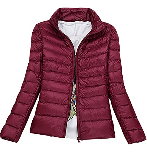 Leichte Daunenjacke Damen Puffer Jacke Damen Leichter Daunenmantel Lightweight Steppjacke Damen Leicht Packable Down Jacket Women Federleichte Daunenjacke Frauen Dünne Jacke Daunen Oversize Rot 5XL von HAXNOHEY