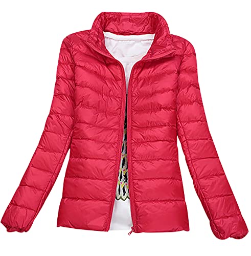 Leichte Daunenjacke Damen Puffer Jacke Damen Leichter Daunenmantel Lightweight Steppjacke Damen Leicht Packable Down Jacket Women Federleichte Daunenjacke Frauen Dünne Jacke Daunen Oversize Rot M von HAXNOHEY