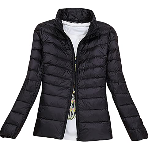 Leichte Daunenjacke Damen Puffer Jacke Damen Leichter Daunenmantel Lightweight Steppjacke Damen Leicht Packable Down Jacket Women Federleichte Daunenjacke Frauen Jacke Daunen Oversize Schwarz 4XL von HAXNOHEY