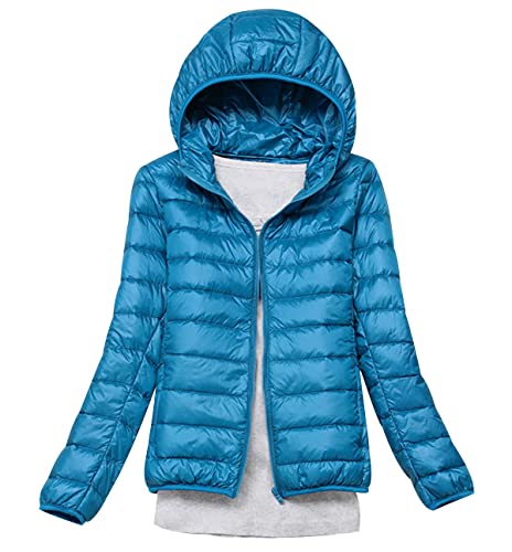 Leichte Daunenjacke Damen Puffer Jacke Damen Leichter Daunenmantel Steppjacke Damen Leicht Down Jacket Women Federleichte Ultraleichte Kapuzen Daunenjacke Frauen Dünne Jacke Daunen Oversize Blau 3XL von HAXNOHEY