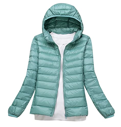 Leichte Daunenjacke Damen Puffer Jacke Damen Leichter Daunenmantel Steppjacke Damen Leicht Down Jacket Women Federleichte Ultraleichte Kapuzen Daunenjacke Frauen Dünne Jacke Daunen Oversize Grün 5XL von HAXNOHEY