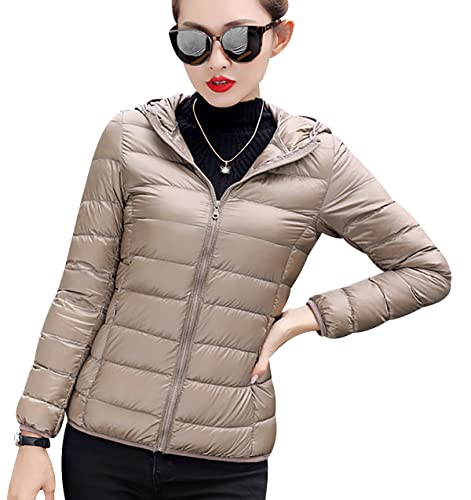 Leichte Daunenjacke Damen Puffer Jacke Damen Leichter Daunenmantel Steppjacke Damen Leicht Down Jacket Women Federleichte Ultraleichte Kapuzen Daunenjacke Frauen Dünne Jacke Daunen Oversize Khaki 6XL von HAXNOHEY