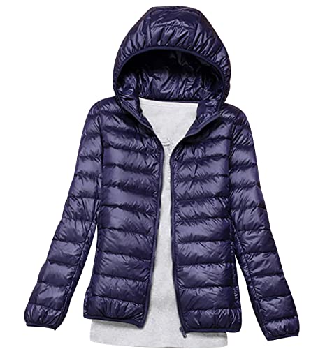 Leichte Daunenjacke Damen Puffer Jacke Damen Leichter Daunenmantel Steppjacke Damen Leicht Down Jacket Women Federleichte Ultraleichte Kapuzen Daunenjacke Frauen Dünne Jacke Daunen Oversize Marine 3XL von HAXNOHEY