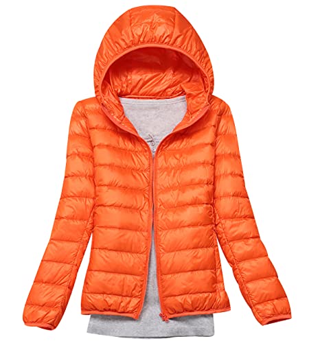 Leichte Daunenjacke Damen Puffer Jacke Damen Leichter Daunenmantel Steppjacke Damen Leicht Down Jacket Women Federleichte Ultraleichte Kapuzen Daunenjacke Frauen Dünne Jacke Daunen Oversize Orange XXL von HAXNOHEY