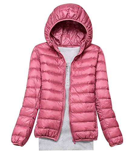 Leichte Daunenjacke Damen Puffer Jacke Damen Leichter Daunenmantel Steppjacke Damen Leicht Down Jacket Women Federleichte Ultraleichte Kapuzen Daunenjacke Frauen Dünne Jacke Daunen Oversize Rosa 4XL von HAXNOHEY