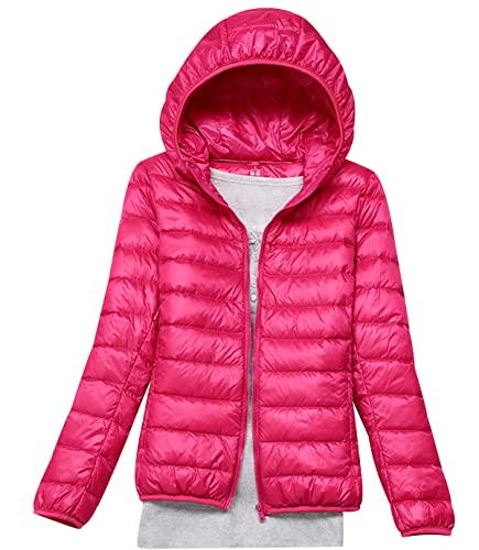 Leichte Daunenjacke Damen Puffer Jacke Damen Leichter Daunenmantel Steppjacke Damen Leicht Down Jacket Women Federleichte Ultraleichte Kapuzen Daunenjacke Frauen Dünne Jacke Daunen Oversize Rosa 4XL von HAXNOHEY