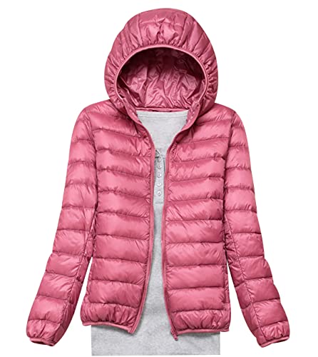 HAXNOHEY Damen Rosa XL Puffer Daunenmantel Steppjacke Leichte Daunenjacke mit Kapuze und 2 Taschen von HAXNOHEY