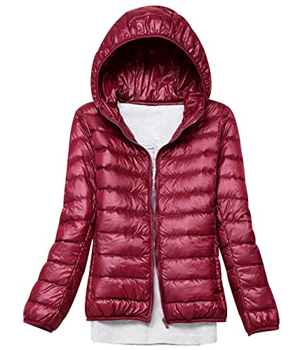 Leichte Daunenjacke Damen Puffer Jacke Damen Leichter Daunenmantel Steppjacke Damen Leicht Down Jacket Women Federleichte Ultraleichte Kapuzen Daunenjacke Frauen Dünne Jacke Daunen Oversize Rot 3XL von HAXNOHEY