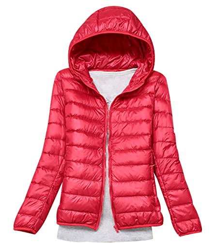 Leichte Daunenjacke Damen Puffer Jacke Damen Leichter Daunenmantel Steppjacke Damen Leicht Down Jacket Women Federleichte Ultraleichte Kapuzen Daunenjacke Frauen Dünne Jacke Daunen Oversize Rot L von HAXNOHEY