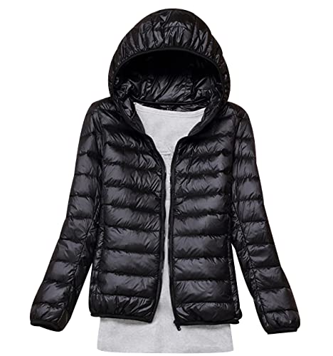 Leichte Daunenjacke Damen Puffer Jacke Damen Leichter Daunenmantel Steppjacke Damen Leicht Down Jacket Women Federleichte Ultraleichte Kapuzen Daunenjacke Frauen Dünne Jacke Daunen Oversize Schwarz L von HAXNOHEY