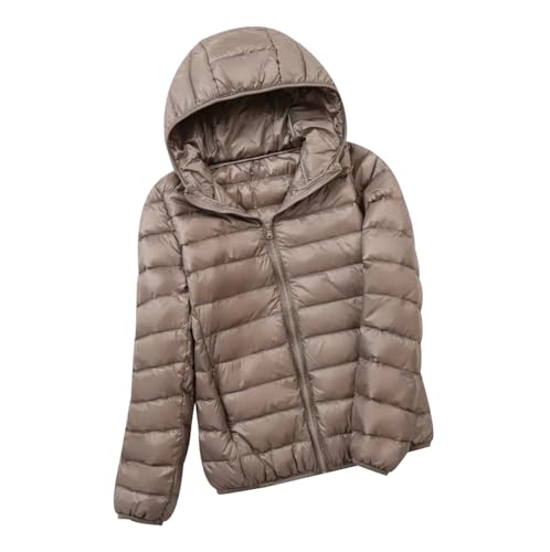 Leichte Daunenjacke Damen Puffer Jacke Damen mit Kapuze Ultraleichte Daunen Steppjacke Damen Leichter Steppmantel Damen Leicht Daunenmantel Damen Down Jacket Women Soft Dünne Daunenjacke Damen Khaki L von HAXNOHEY