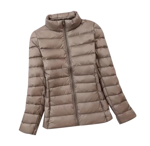Leichte Daunenjacke Damen Puffer Jacke Damen mit Kapuze Ultraleichte Daunen Steppjacke Damen Leichter Steppmantel Damen Leicht Daunenmantel Damen Down Jacket Women Soft Dünne Daunenjacke Damen Khaki L von HAXNOHEY