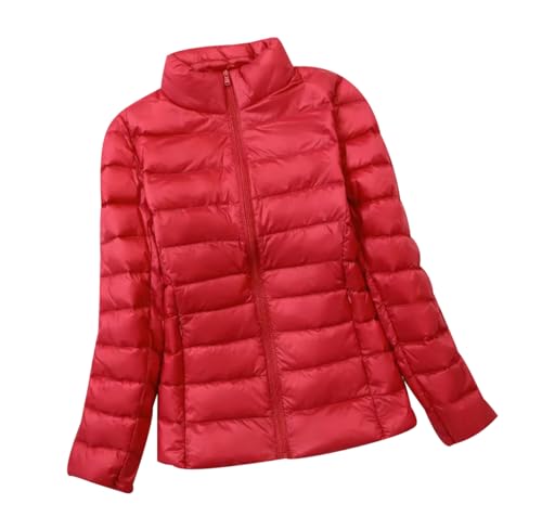 Leichte Daunenjacke Damen Puffer Jacke Damen mit Kapuze Ultraleichte Daunen Steppjacke Damen Leichter Steppmantel Damen Leicht Daunenmantel Damen Down Jacket Women Soft Dünne Daunenjacke Damen Rot 3XL von HAXNOHEY