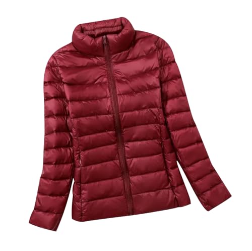 Leichte Daunenjacke Damen Puffer Jacke Damen mit Kapuze Ultraleichte Daunen Steppjacke Damen Leichter Steppmantel Damen Leicht Daunenmantel Damen Down Jacket Women Soft Dünne Daunenjacke Damen Rot 7XL von HAXNOHEY