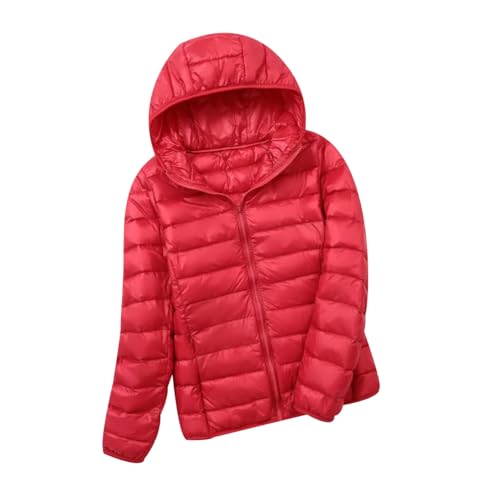 Leichte Daunenjacke Damen Puffer Jacke Damen mit Kapuze Ultraleichte Daunen Steppjacke Damen Leichter Steppmantel Damen Leicht Daunenmantel Damen Down Jacket Women Soft Dünne Daunenjacke Damen Rot XL von HAXNOHEY