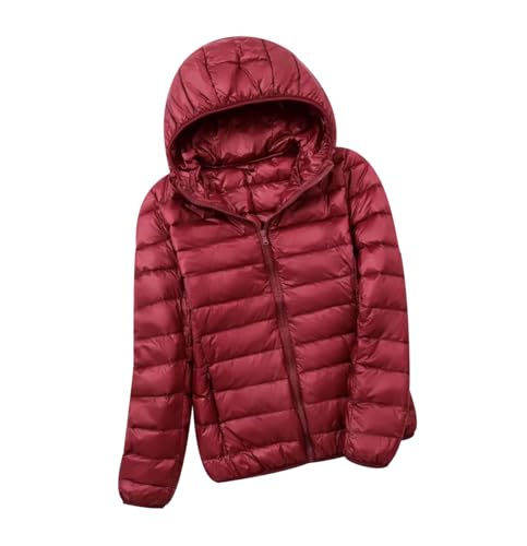 Leichte Daunenjacke Damen Puffer Jacke Damen mit Kapuze Ultraleichte Daunen Steppjacke Damen Leichter Steppmantel Damen Leicht Daunenmantel Damen Down Jacket Women Soft Dünne Daunenjacke Damen Rot XXL von HAXNOHEY