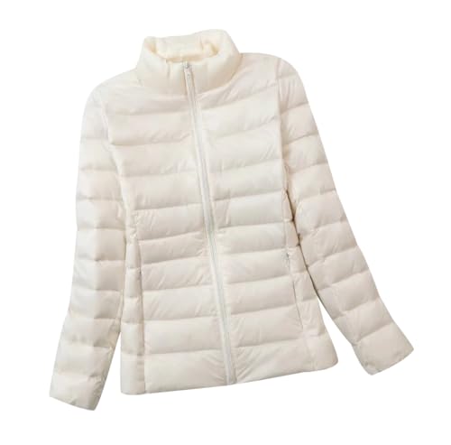 Leichte Daunenjacke Damen Puffer Jacke Damen mit Kapuze Ultraleichte Daunen Steppjacke Damen Leichter Steppmantel Damen Leicht Daunenmantel Damen Down Jacket Women Soft Dünne Daunenjacke Damen Weiß M von HAXNOHEY