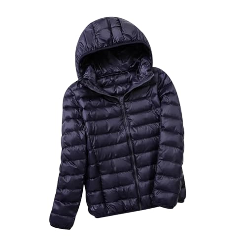 Leichte Daunenjacke Damen Puffer Jacke Damen mit Kapuze Ultraleichte Daunen Steppjacke Damen Leichter Steppmantel Daunenmantel Damen Leicht Down Jacket Women Soft Dünne Daunenjacke Damen Marine L von HAXNOHEY