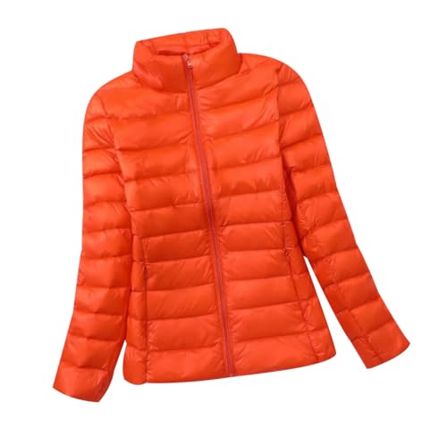 Leichte Daunenjacke Damen Puffer Jacke Damen mit Kapuze Ultraleichte Daunen Steppjacke Damen Leichter Steppmantel Daunenmantel Damen Leicht Down Jacket Women Soft Dünne Daunenjacke Damen Orange 3XL von HAXNOHEY
