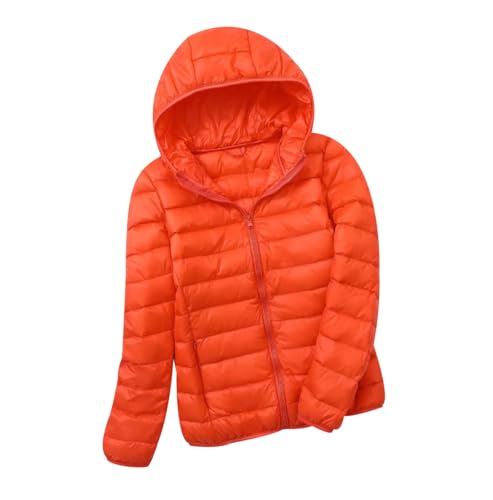 Leichte Daunenjacke Damen Puffer Jacke Damen mit Kapuze Ultraleichte Daunen Steppjacke Damen Leichter Steppmantel Daunenmantel Damen Leicht Down Jacket Women Soft Dünne Daunenjacke Damen Orange XXL von HAXNOHEY