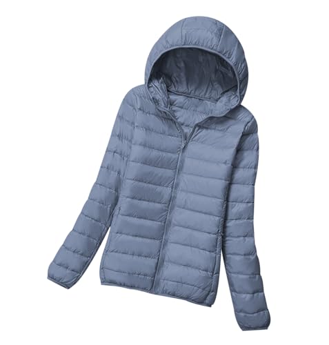 Leichte Daunenjacke Damen Ultraleichte Daunen Steppjacke Puffer Jacke Damen mit Kapuze Leichter Steppmantel Damen Leicht Daunenmantel Puffer Mantel Damen Down Jacket Women Daunenjacke Damen Blue L von HAXNOHEY