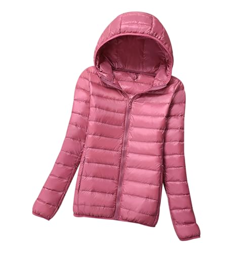 Leichte Daunenjacke Damen Ultraleichte Daunen Steppjacke Puffer Jacke Damen mit Kapuze Leichter Steppmantel Damen Leicht Daunenmantel Puffer Mantel Damen Down Jacket Women Daunenjacke Damen Rosa 3XL von HAXNOHEY