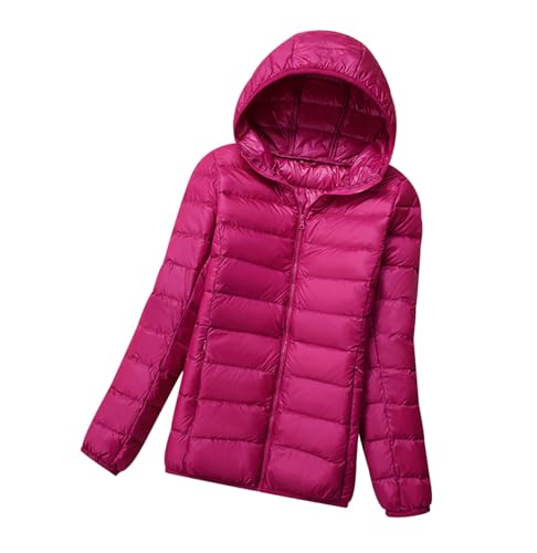 Leichte Daunenjacke Damen Ultraleichte Daunen Steppjacke Puffer Jacke Damen mit Kapuze Leichter Steppmantel Damen Leicht Daunenmantel Puffer Mantel Damen Down Jacket Women Daunenjacke Damen Rosa 4XL von HAXNOHEY