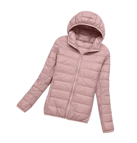 Leichte Daunenjacke Damen Ultraleichte Daunen Steppjacke Puffer Jacke Damen mit Kapuze Leichter Steppmantel Damen Leicht Daunenmantel Puffer Mantel Damen Down Jacket Women Daunenjacke Damen Rosa XL von HAXNOHEY