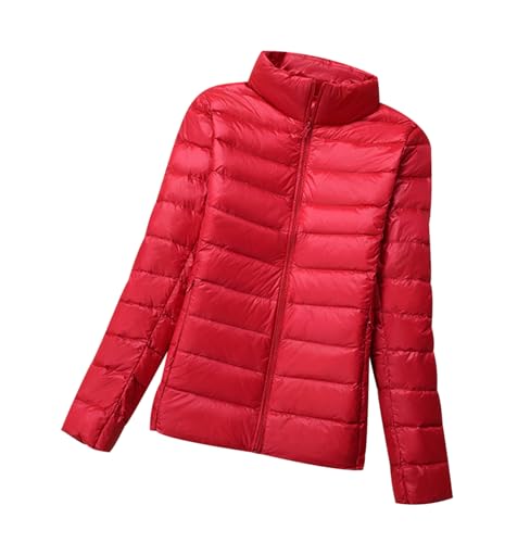 Leichte Daunenjacke Damen Ultraleichte Daunen Steppjacke Puffer Jacke Damen mit Kapuze Leichter Steppmantel Damen Leicht Daunenmantel Puffer Mantel Damen Down Jacket Women Daunenjacke Damen Rot 3XL von HAXNOHEY