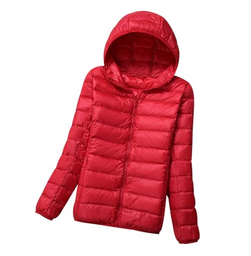 Leichte Daunenjacke Damen Ultraleichte Daunen Steppjacke Puffer Jacke Damen mit Kapuze Leichter Steppmantel Damen Leicht Daunenmantel Puffer Mantel Damen Down Jacket Women Daunenjacke Damen Rot 5XL von HAXNOHEY
