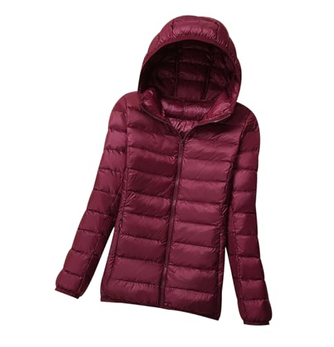 Leichte Daunenjacke Damen Ultraleichte Daunen Steppjacke Puffer Jacke Damen mit Kapuze Leichter Steppmantel Damen Leicht Daunenmantel Puffer Mantel Damen Down Jacket Women Daunenjacke Damen Rot XXL von HAXNOHEY