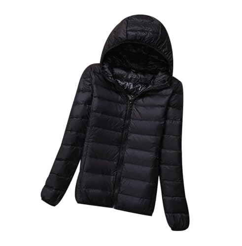 Leichte Daunenjacke Damen Ultraleichte Daunen Steppjacke Puffer Jacke Damen mit Kapuze Leichter Steppmantel Damen Leicht Daunenmantel Puffer Mantel Damen Down Jacket Women Daunenjacke Damen Schwarz S von HAXNOHEY