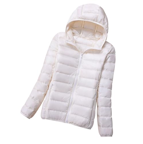 Leichte Daunenjacke Damen Ultraleichte Daunen Steppjacke Puffer Jacke Damen mit Kapuze Leichter Steppmantel Damen Leicht Daunenmantel Puffer Mantel Damen Down Jacket Women Daunenjacke Damen Weiß 4XL von HAXNOHEY