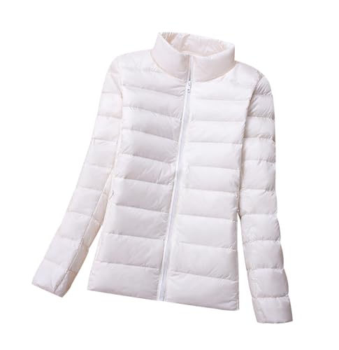Leichte Daunenjacke Damen Ultraleichte Daunen Steppjacke Puffer Jacke Damen mit Kapuze Leichter Steppmantel Damen Leicht Daunenmantel Puffer Mantel Damen Down Jacket Women Daunenjacke Damen Weiß L von HAXNOHEY