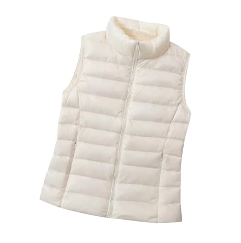 Leichte Daunenweste Damen Ärmellose Steppweste Damen Leicht Jacke Ärmellos Damen Puffer Weste Wattierte Westen Damen Warme Gesteppte Weste Stepp Damen Quilted Vest Women Damen-Steppwesten Weiß 3XL von HAXNOHEY
