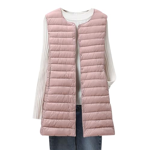 Leichte Daunenweste Damen Lange Ärmellose Steppweste Damen Leicht Jacke Ärmellos Damen Westen Puffer Weste Frauen Wattierte Weste Damen Lang Gesteppte Weste Stepp Damen Damen-Steppwesten Rosa 3XL von HAXNOHEY