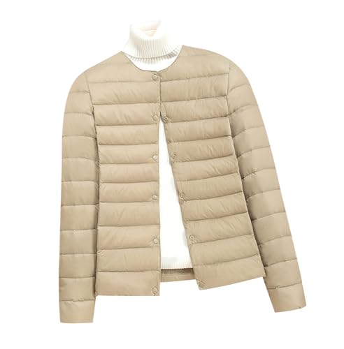 Leichte Steppjacke Damen Dünne Daunenjacke Damen Puffer Jacke Damen Ultraleichte Daunen Steppjacke Leichter Steppmantel Damen Leicht Puffer Mantel Damen Down Jacket Women Daunenmantel Damen Khaki 3XL von HAXNOHEY