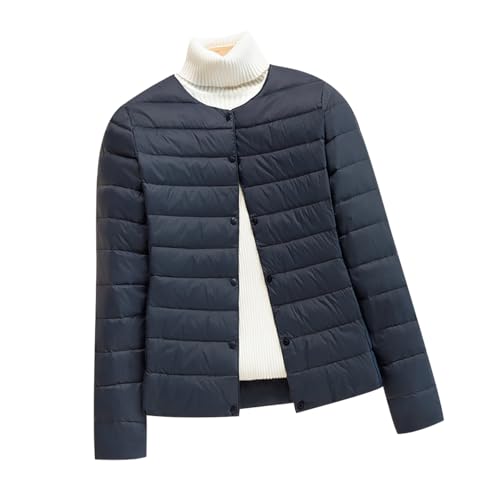 Leichte Steppjacke Damen Dünne Daunenjacke Damen Puffer Jacke Damen Ultraleichte Daunen Steppjacke Leichter Steppmantel Damen Leicht Puffer Mantel Damen Down Jacket Women Daunenmantel Damen Marine L von HAXNOHEY