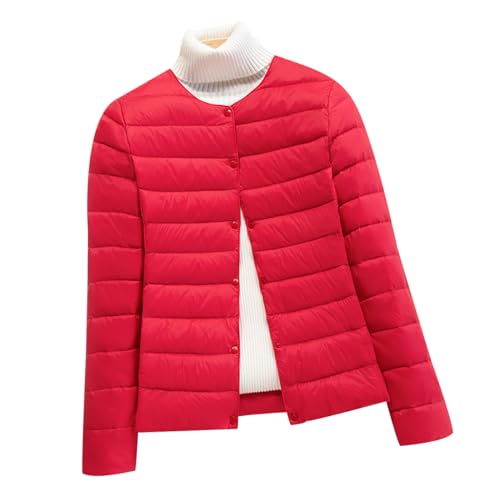 Leichte Steppjacke Damen Dünne Daunenjacke Damen Puffer Jacke Damen Ultraleichte Daunen Steppjacke Leichter Steppmantel Damen Leicht Puffer Mantel Damen Down Jacket Women Daunenmantel Damen Rot L von HAXNOHEY