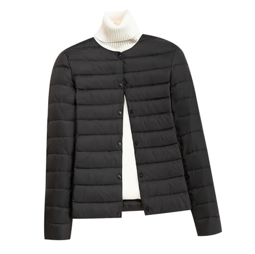 Leichte Steppjacke Damen Dünne Daunenjacke Damen Puffer Jacke Damen Ultraleichte Daunen Steppjacke Leichter Steppmantel Damen Leicht Puffer Mantel Damen Down Jacket Women Daunenmantel Damen Schwarz L von HAXNOHEY