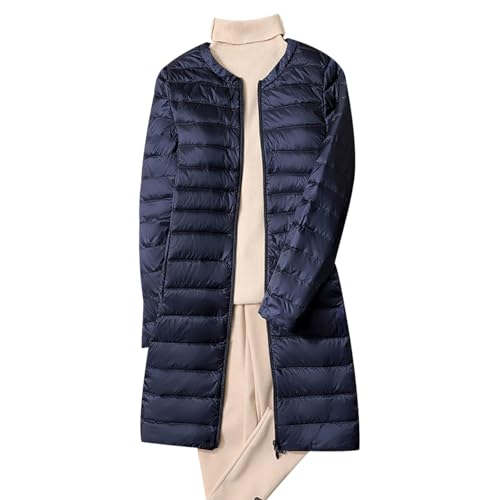 Leichte Steppjacke Damen Lang Lange Dünne Daunenjacke Damen Puffer Jacke Damen Long Ultraleichte Daunen Steppjacke Leichter Steppmantel Damen Leicht Down Jacket Women Daunenmantel Damen Marine M von HAXNOHEY
