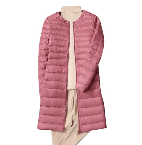 Leichte Steppjacke Damen Lang Lange Dünne Daunenjacke Damen Puffer Jacke Damen Long Ultraleichte Daunen Steppjacke Leichter Steppmantel Damen Leicht Down Jacket Women Daunenmantel Damen Rosa 3XL von HAXNOHEY