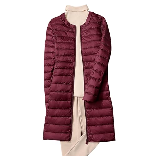 Leichte Steppjacke Damen Lang Lange Dünne Daunenjacke Damen Puffer Jacke Damen Long Ultraleichte Daunen Steppjacke Leichter Steppmantel Damen Leicht Down Jacket Women Daunenmantel Damen Rot 3XL von HAXNOHEY